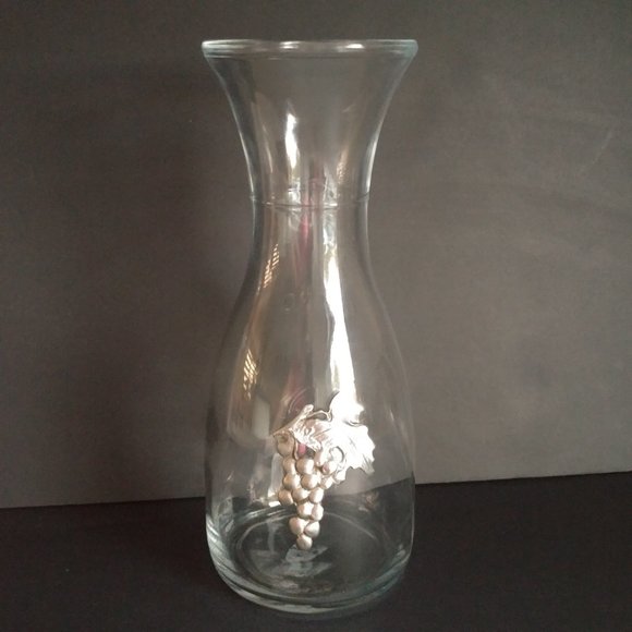 Vintage Bormioli Rocco Glass Bottle Carafe Pewter Grape Motif Italy Wine Bar 1L - Picture 6 of 7